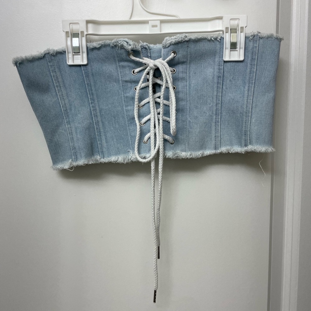 Forever 21 Blue Lace-Up Denim Crop Top